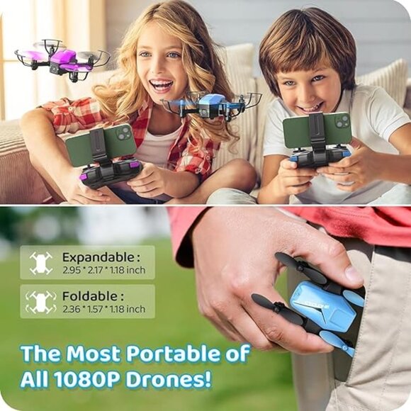 Mini Drone for Kids with 1080P Camera - Foldable FPV Drone 3D Flips - Picture 3 of 7